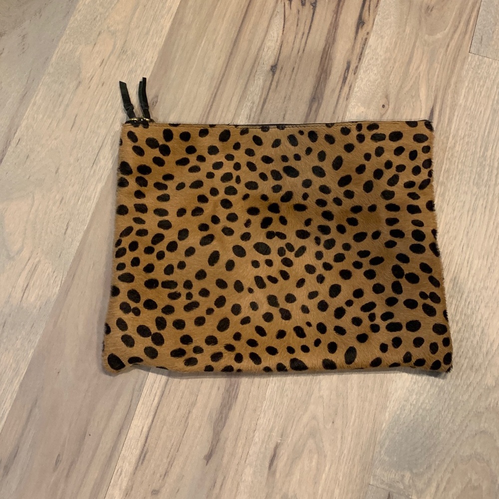 Leopard Spot Zip Clutch Wristlet in Tan and Black